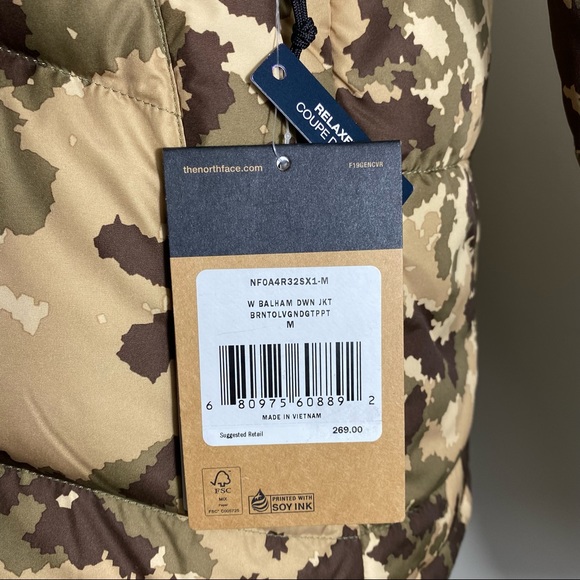 The North Face Women’s Balham Down Jacket Full Zip Black / Camo Print Sz M - Picture 8 of 13